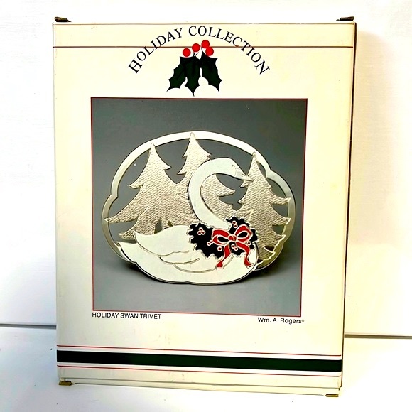 Silverplate Enamel Swan Holiday Trivet - Picture 4 of 6